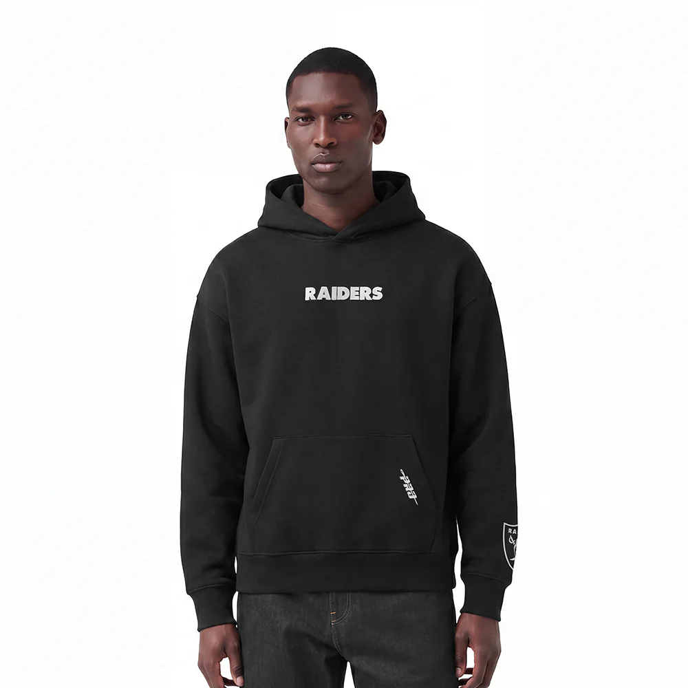 NFL LAS VEGAS RAIDERS WINGSPAN MEN'S DROP SHOULDER FLEECE PULLOVER HOODIE (BLACK) - Image 2