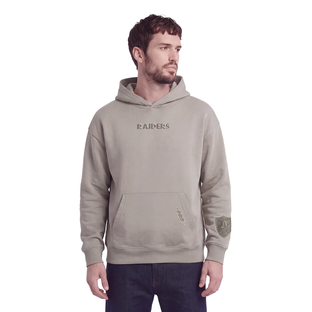 NFL LAS VEGAS RAIDERS WINGSPAN MEN'S DROP SHOULDER FLEECE PULLOVER HOODIE (TAUPE) - Image 2