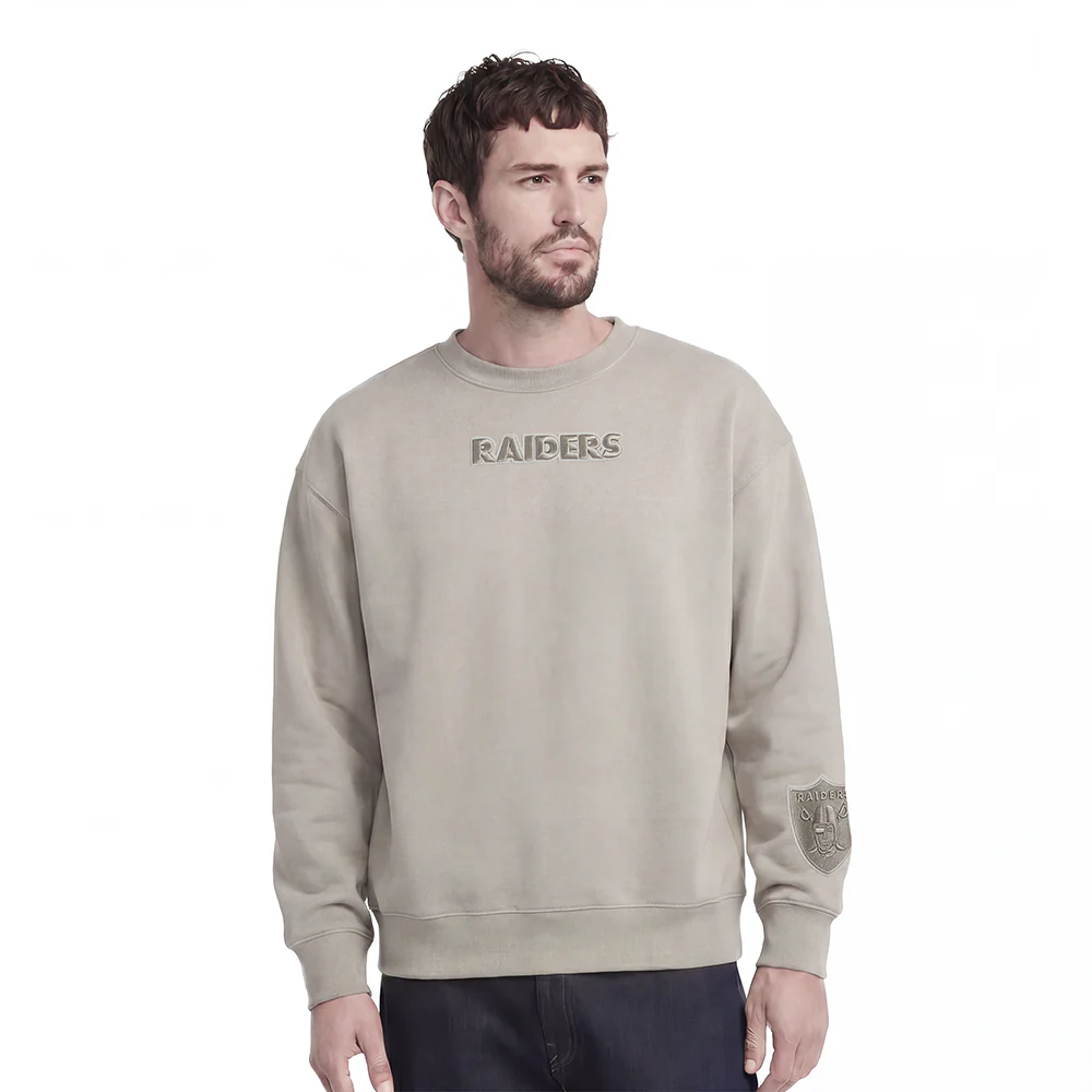 NFL LAS VEGAS RAIDERS WINGSPAN MEN'S DROP SHOULDER FLEECE CREWNECK (TAUPE) - Image 2