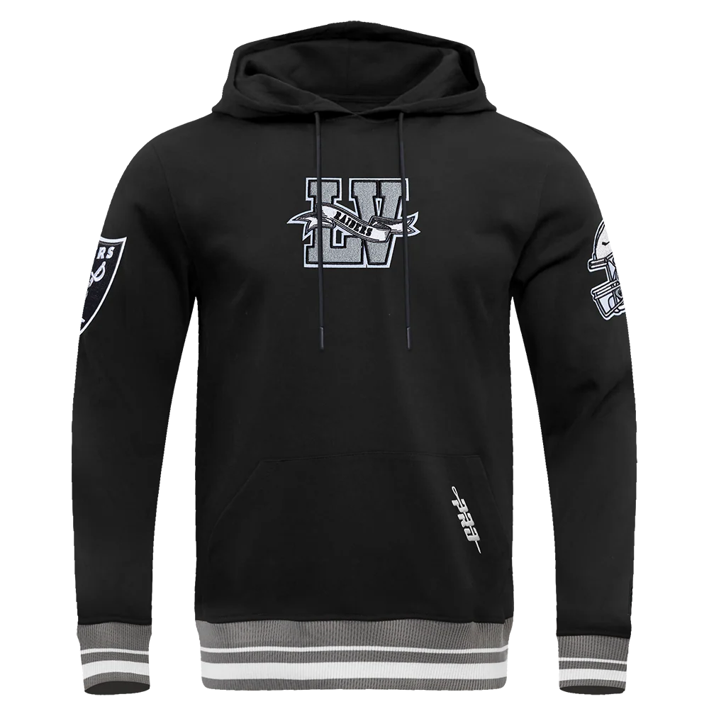 NFL LAS VEGAS RAIDERS TEAM PENNANTS MEN'S RIB FLEECE PULLOVER HOODIE (BLACK/GRAY)