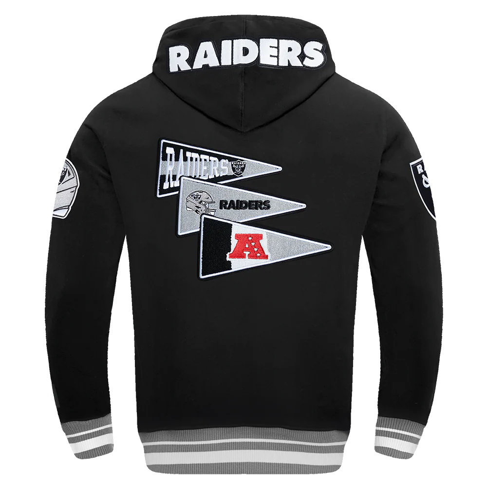 NFL LAS VEGAS RAIDERS TEAM PENNANTS MEN'S RIB FLEECE PULLOVER HOODIE (BLACK/GRAY) - Image 3