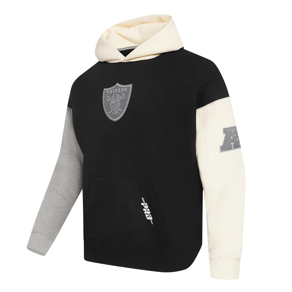 NFL LAS VEGAS RAIDERS REVERSE FRENCH TERRY MEN'S COLOR BLOCK FLEECE PULLOVER HOODIE (BLACK/GRAY/EGGSHELL) - Image 2