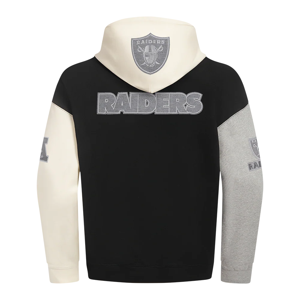 NFL LAS VEGAS RAIDERS REVERSE FRENCH TERRY MEN'S COLOR BLOCK FLEECE PULLOVER HOODIE (BLACK/GRAY/EGGSHELL) - Image 3