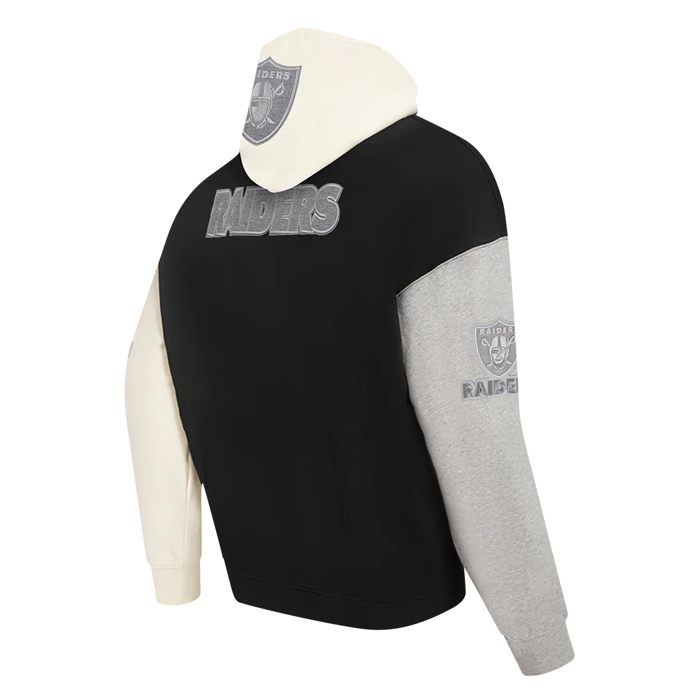 NFL LAS VEGAS RAIDERS REVERSE FRENCH TERRY MEN'S COLOR BLOCK FLEECE PULLOVER HOODIE (BLACK/GRAY/EGGSHELL) - Image 4