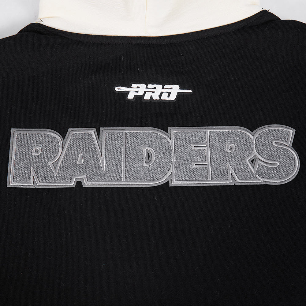 NFL LAS VEGAS RAIDERS REVERSE FRENCH TERRY MEN'S COLOR BLOCK FLEECE PULLOVER HOODIE (BLACK/GRAY/EGGSHELL) - Image 9