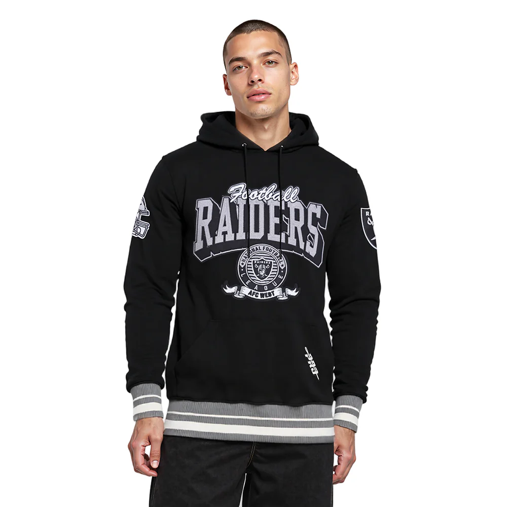 NFL LAS VEGAS RAIDERS TEAM BADGE MEN'S RIB PO HOODIE (BLACK/GRAY) - Image 12
