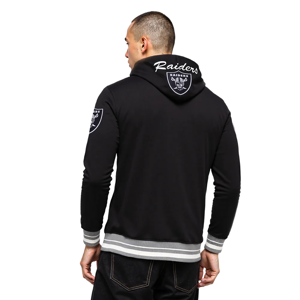 NFL LAS VEGAS RAIDERS TEAM BADGE MEN'S RIB PO HOODIE (BLACK/GRAY) - Image 13