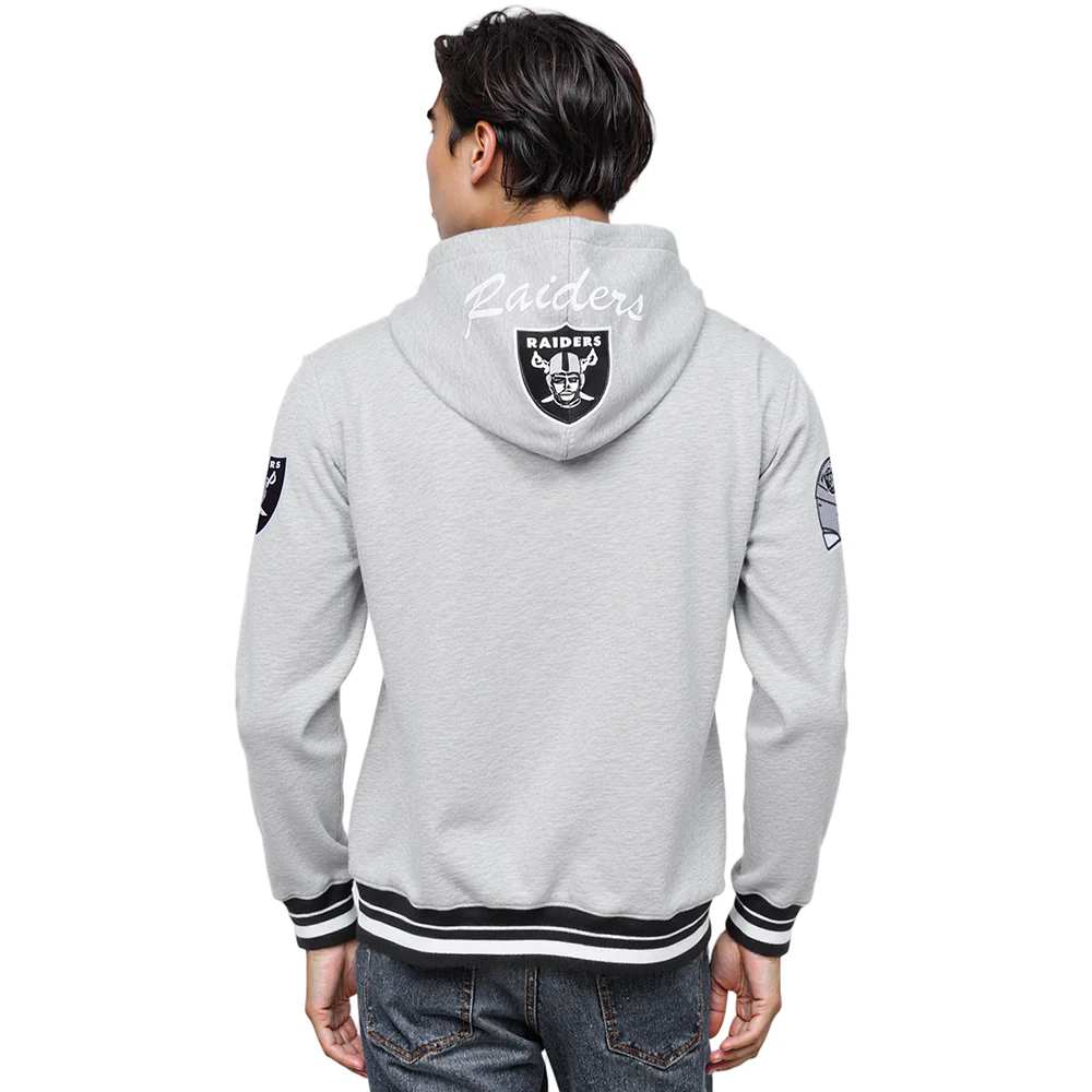 NFL LAS VEGAS RAIDERS TEAM BADGE MEN'S RIB PO HOODIE (HEATHER GRAY/BLACK) - Image 2