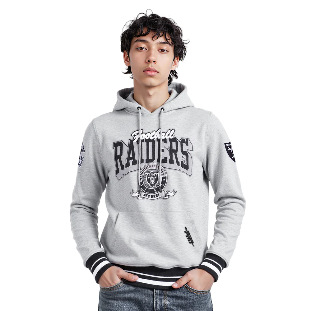 NFL LAS VEGAS RAIDERS TEAM BADGE MEN'S RIB PO HOODIE (HEATHER GRAY/BLACK) - Image 9