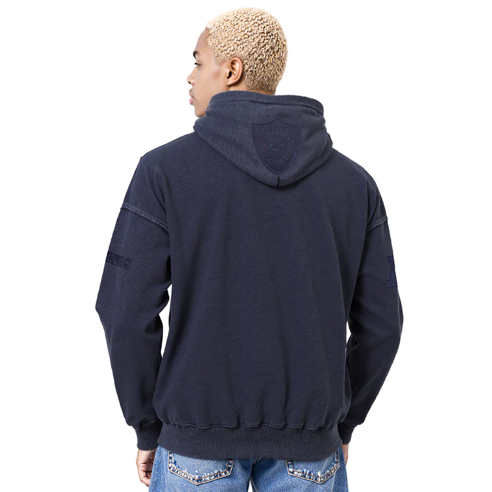 NFL LAS VEGAS RAIDERS WASHED CLASSIC MEN'S ENZYME WASH DROP SHOULDER FT PO HOODIE (WASHED MIDNIGHT NAVY) - Image 2