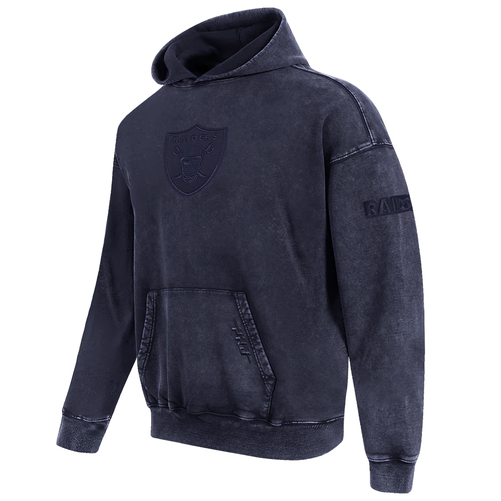 NFL LAS VEGAS RAIDERS WASHED CLASSIC MEN'S ENZYME WASH DROP SHOULDER FT PO HOODIE (WASHED MIDNIGHT NAVY) - Image 3