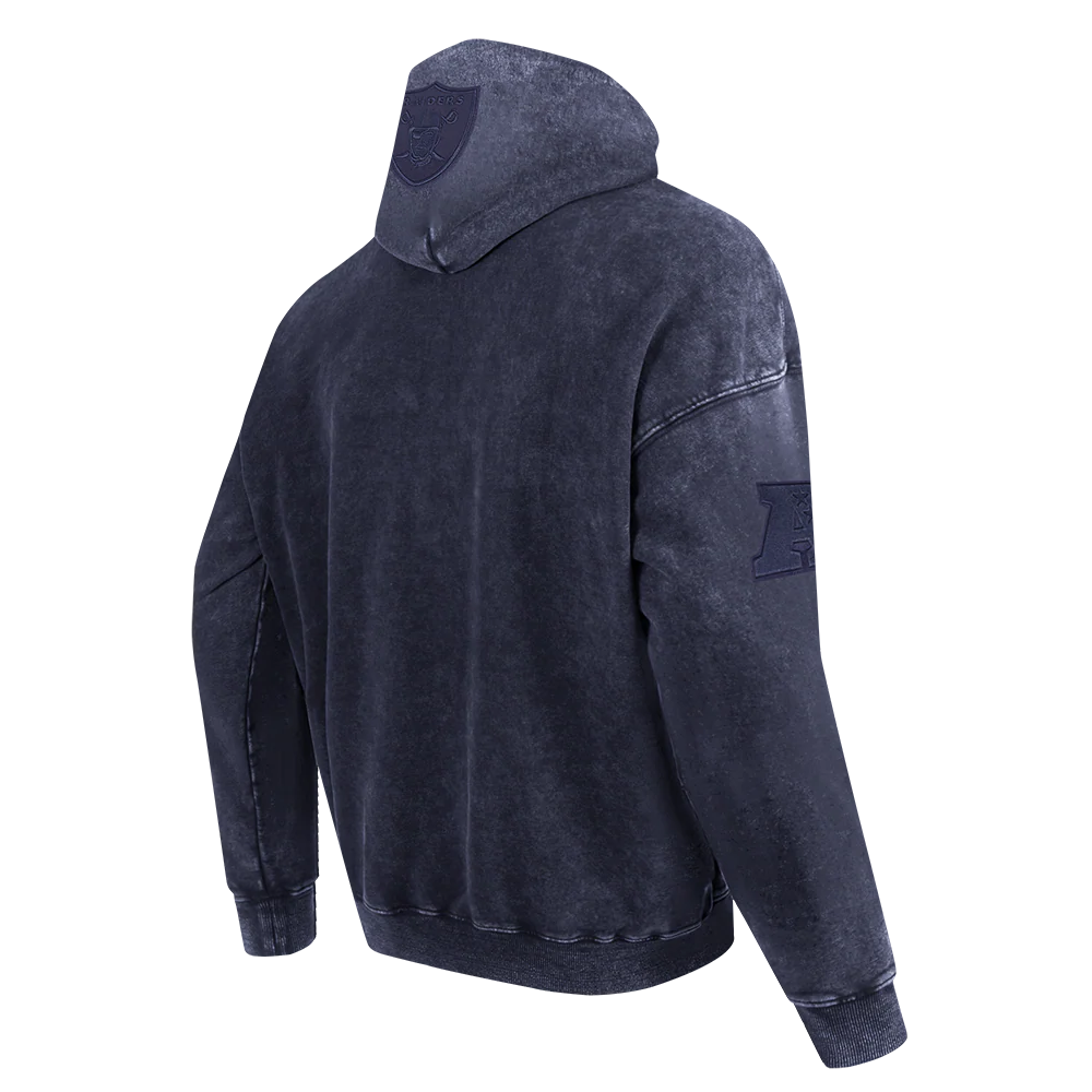 NFL LAS VEGAS RAIDERS WASHED CLASSIC MEN'S ENZYME WASH DROP SHOULDER FT PO HOODIE (WASHED MIDNIGHT NAVY) - Image 4