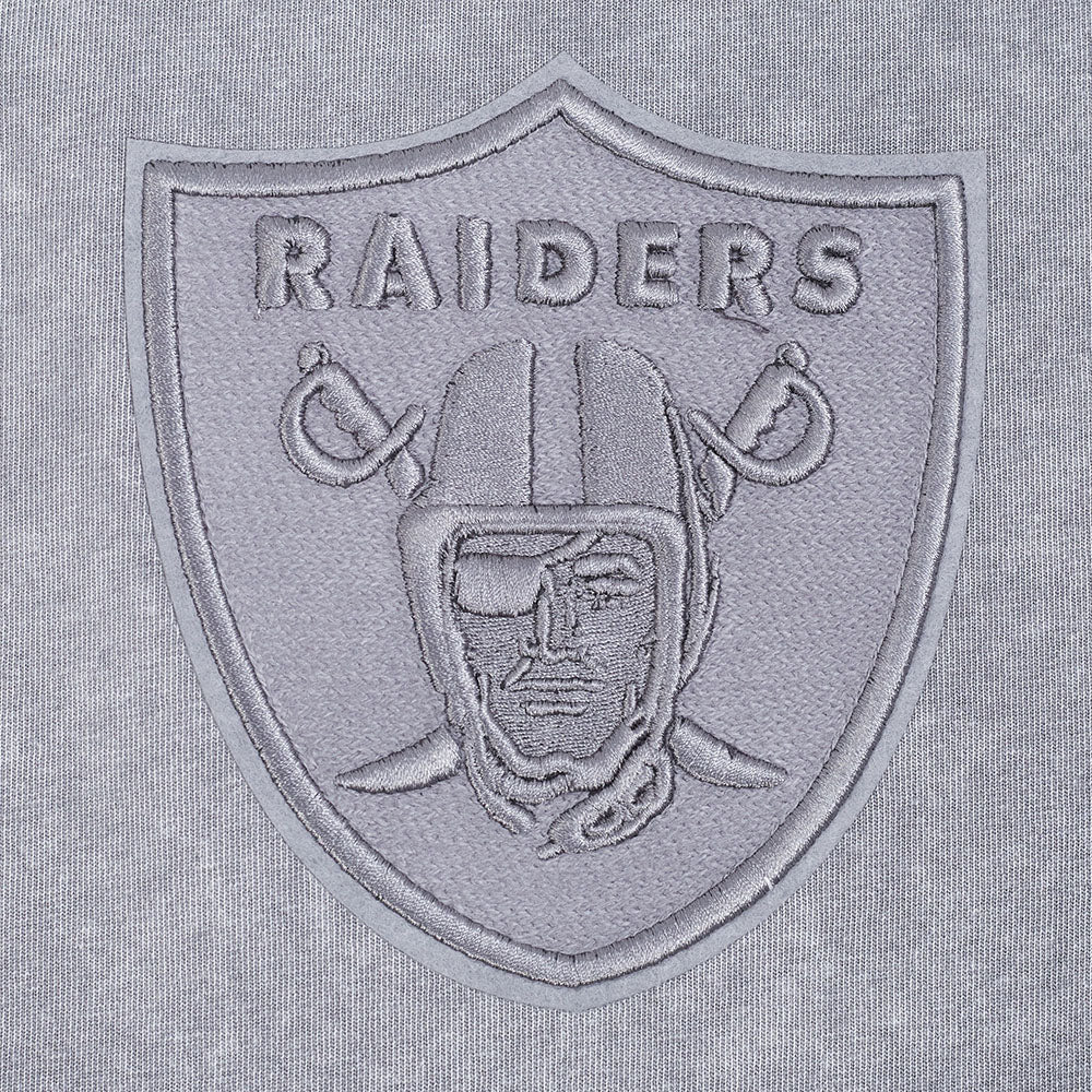 NFL LAS VEGAS RAIDERS WASHED CLASSIC MEN'S ENZYME WASH DROP SHOULDER HOODIE (WASHED GREY) - Image 10