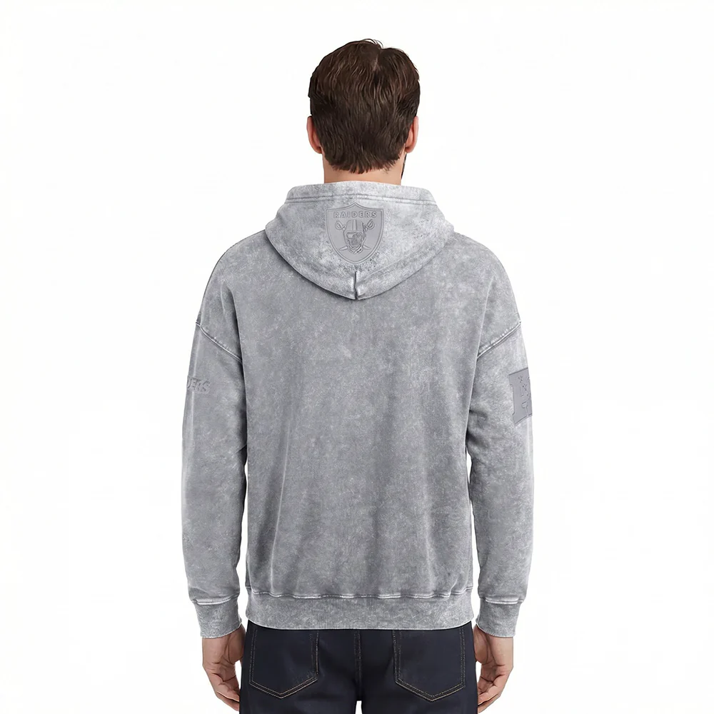 NFL LAS VEGAS RAIDERS WASHED CLASSIC MEN'S ENZYME WASH DROP SHOULDER HOODIE (WASHED GREY) - Image 2