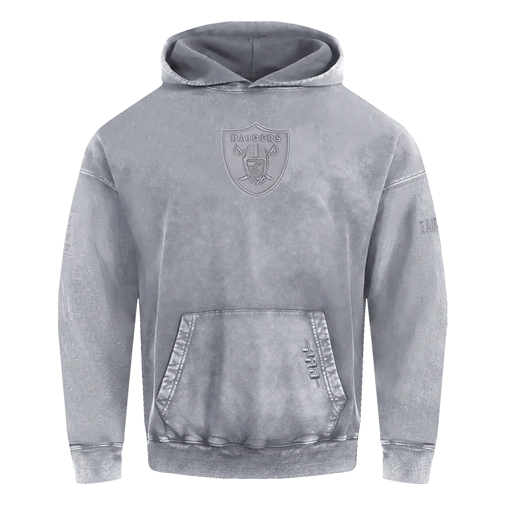 NFL LAS VEGAS RAIDERS WASHED CLASSIC MEN'S ENZYME WASH DROP SHOULDER HOODIE (WASHED GREY) - Image 3