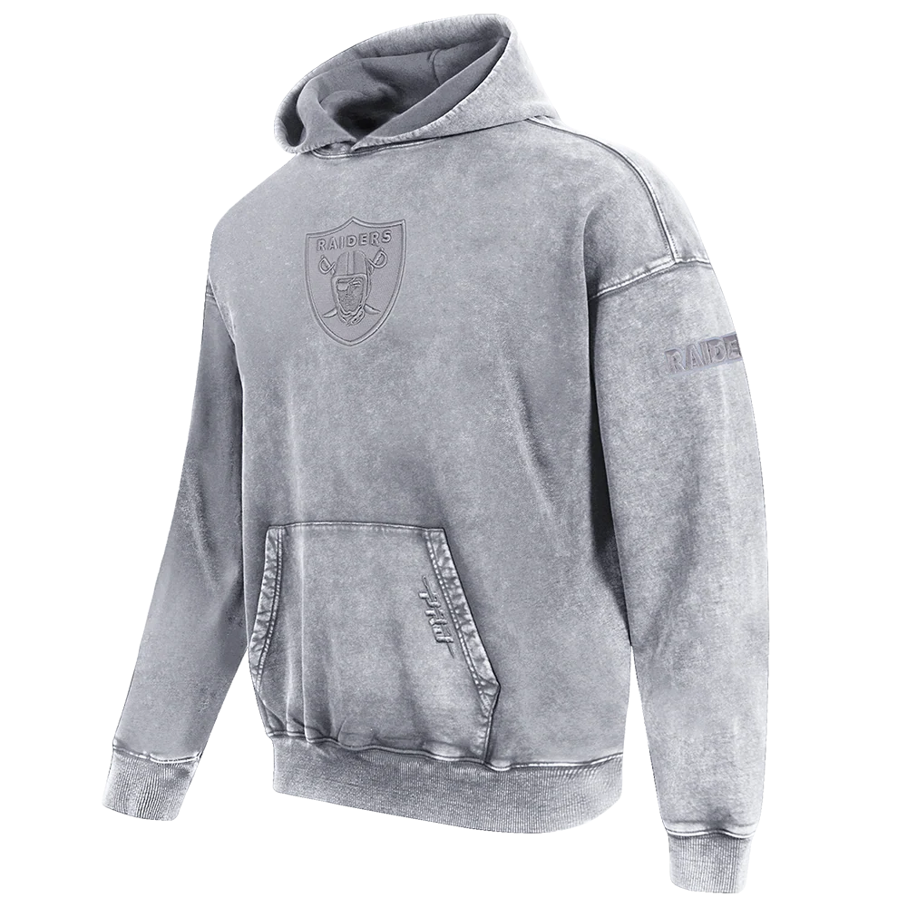 NFL LAS VEGAS RAIDERS WASHED CLASSIC MEN'S ENZYME WASH DROP SHOULDER HOODIE (WASHED GREY) - Image 4