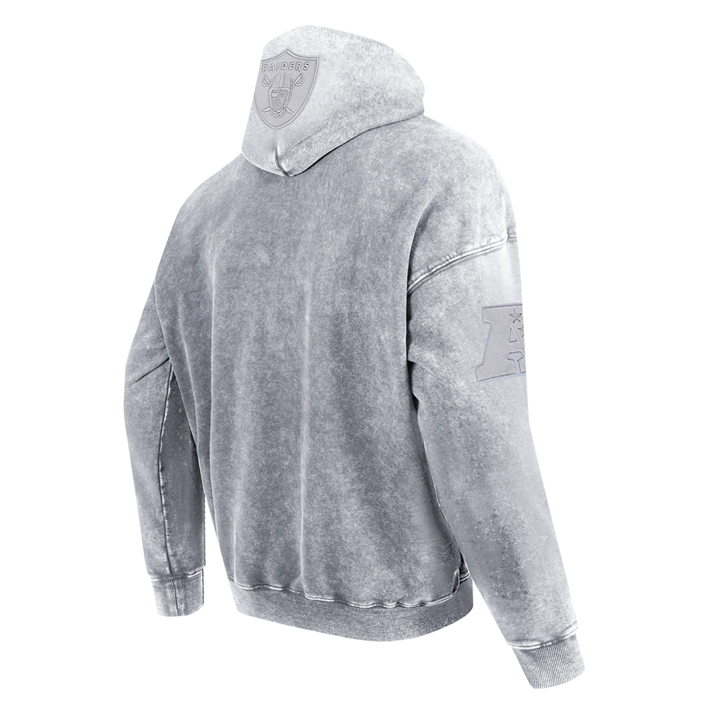 NFL LAS VEGAS RAIDERS WASHED CLASSIC MEN'S ENZYME WASH DROP SHOULDER HOODIE (WASHED GREY) - Image 8