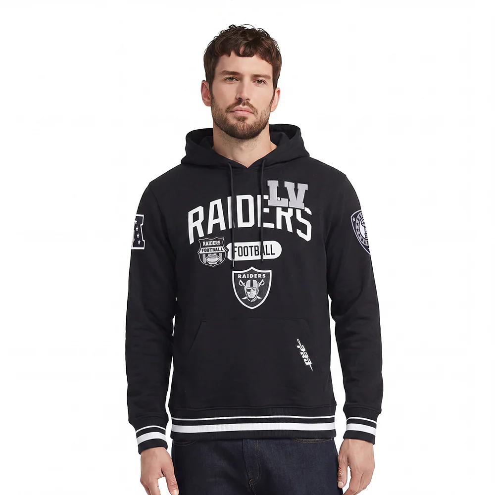 NFL LAS VEGAS RAIDERS LETTERMAN MEN'S PULL OVER HOODIE (BLACK)