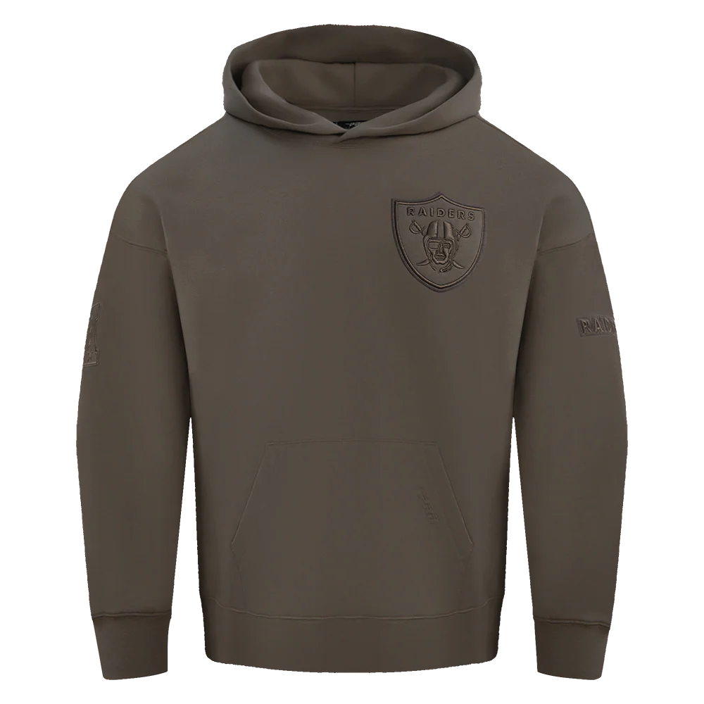 NFL LAS VEGAS RAIDERS NEUTRAL MEN'S DROP SHOULDER PULLOVER HOODIE (DARK TAUPE)