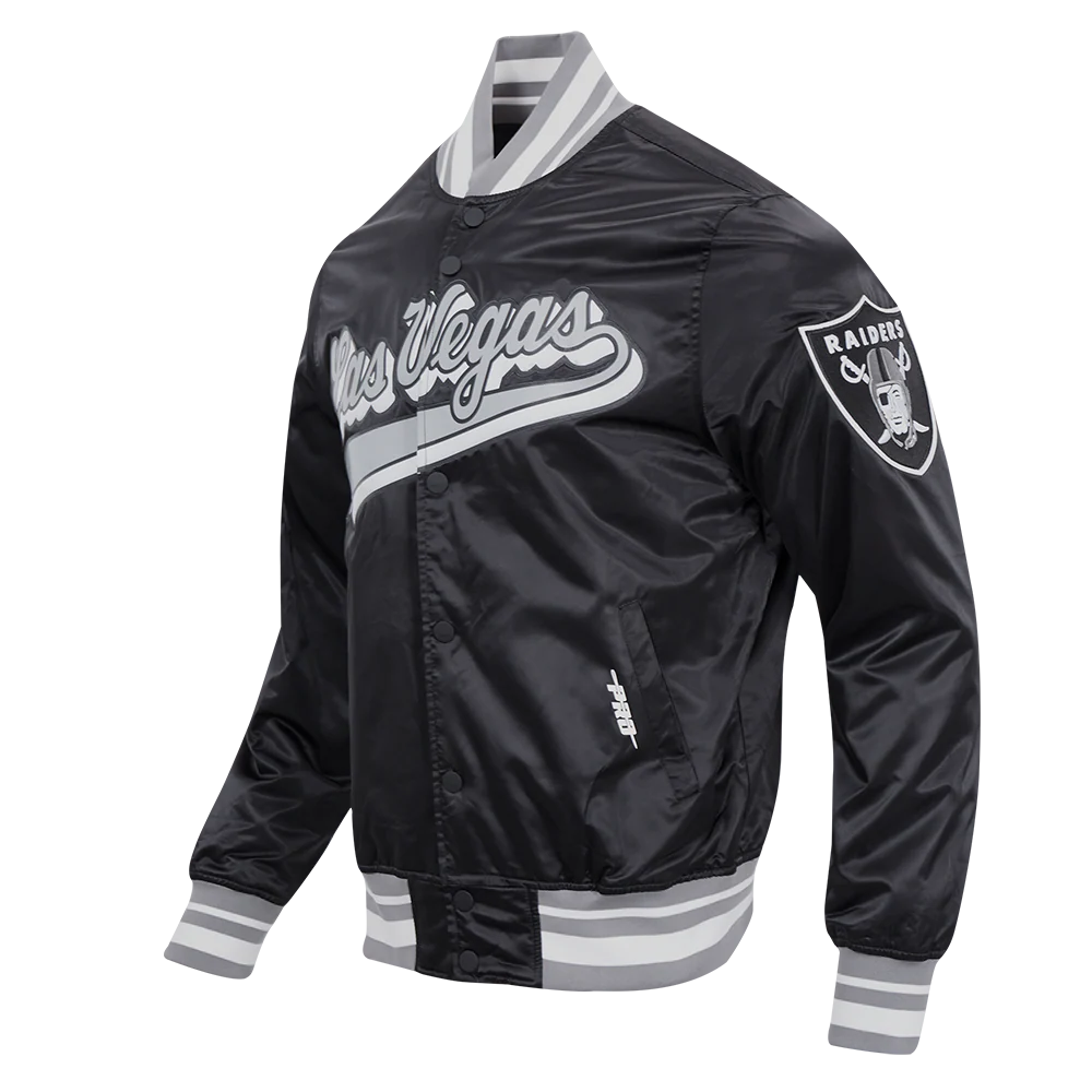 NFL LAS VEGAS RAIDERS SCRIPT TAIL MEN'S RIB SATIN JACKET (BLACK/GRAY) - Image 2