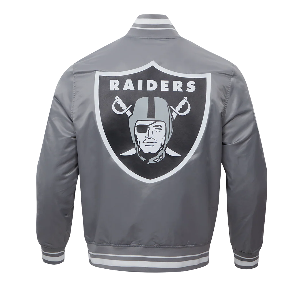 NFL LAS VEGAS RAIDERS SCRIPT TAIL MEN'S RIB SATIN JACKET (GRAY) - Image 7