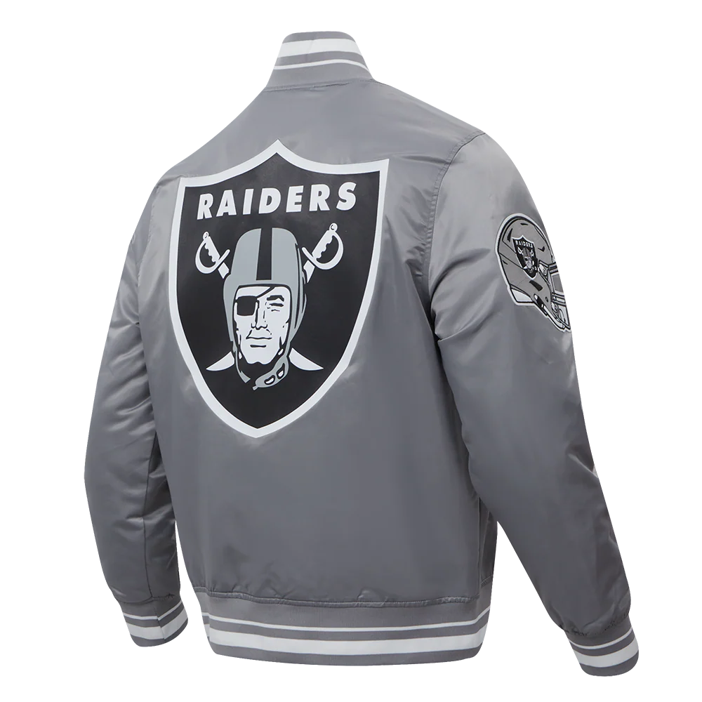 NFL LAS VEGAS RAIDERS SCRIPT TAIL MEN'S RIB SATIN JACKET (GRAY) - Image 8