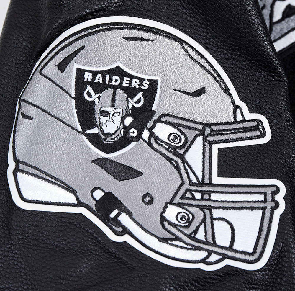 NFL LAS VEGAS RAIDERS SCRIPT TAIL MEN'S RIB WOOL VARSITY JACKET (BLACK/GRAY) - Image 13