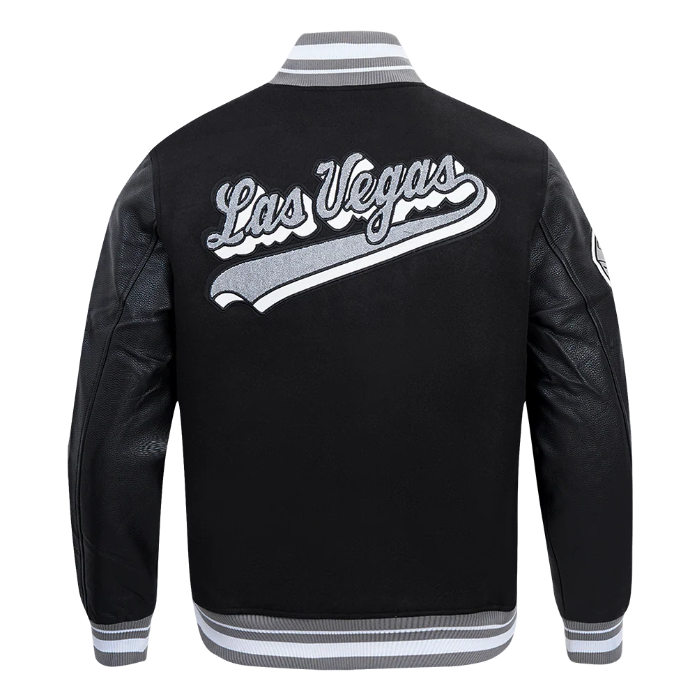 NFL LAS VEGAS RAIDERS SCRIPT TAIL MEN'S RIB WOOL VARSITY JACKET (BLACK/GRAY) - Image 7