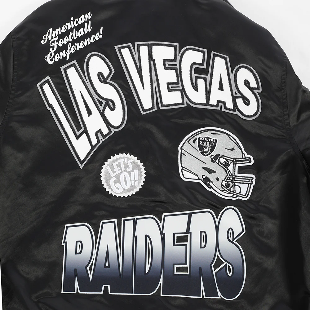 NFL LAS VEGAS RAIDERS TURN IT UP MEN'S RIB SATIN JACKET (BLACK/GRAY) - Image 6