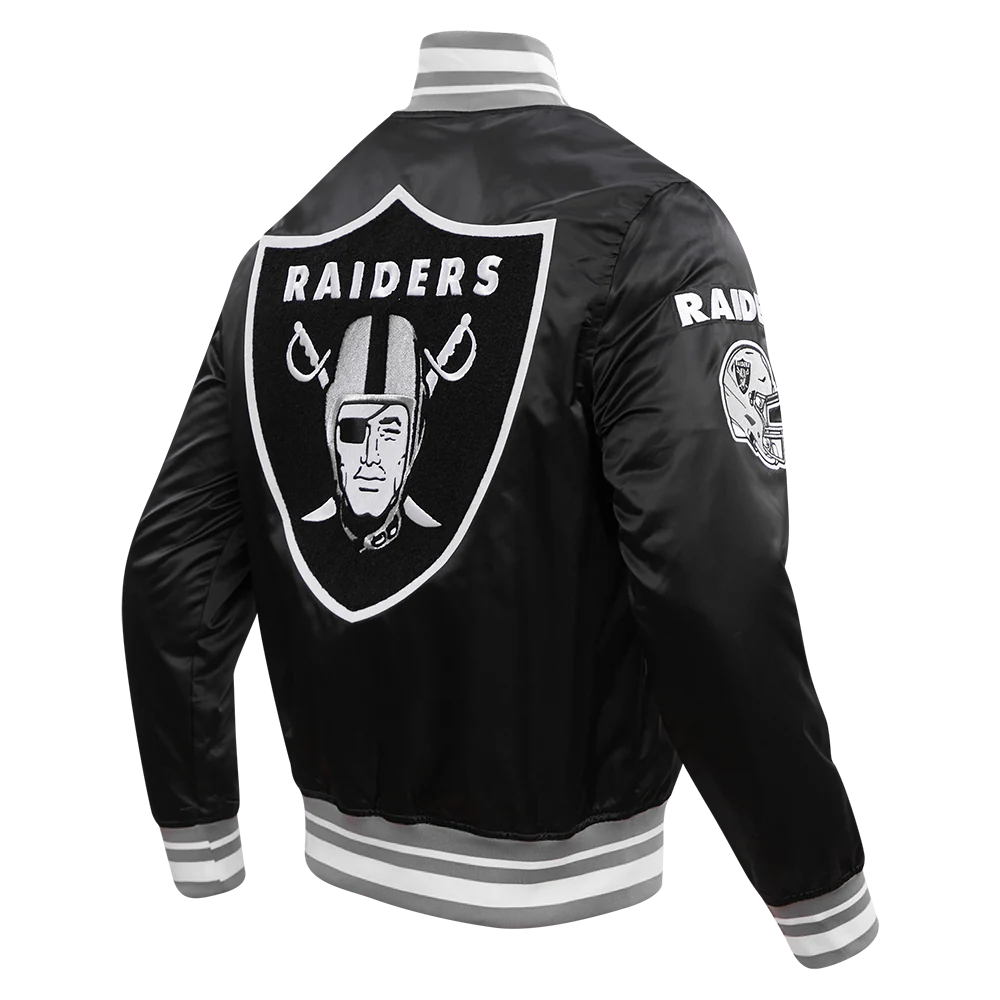 NFL LAS VEGAS RAIDERS MASHUP MEN'S RIB SATIN JACKET (BLACK/GRAY) - Image 3