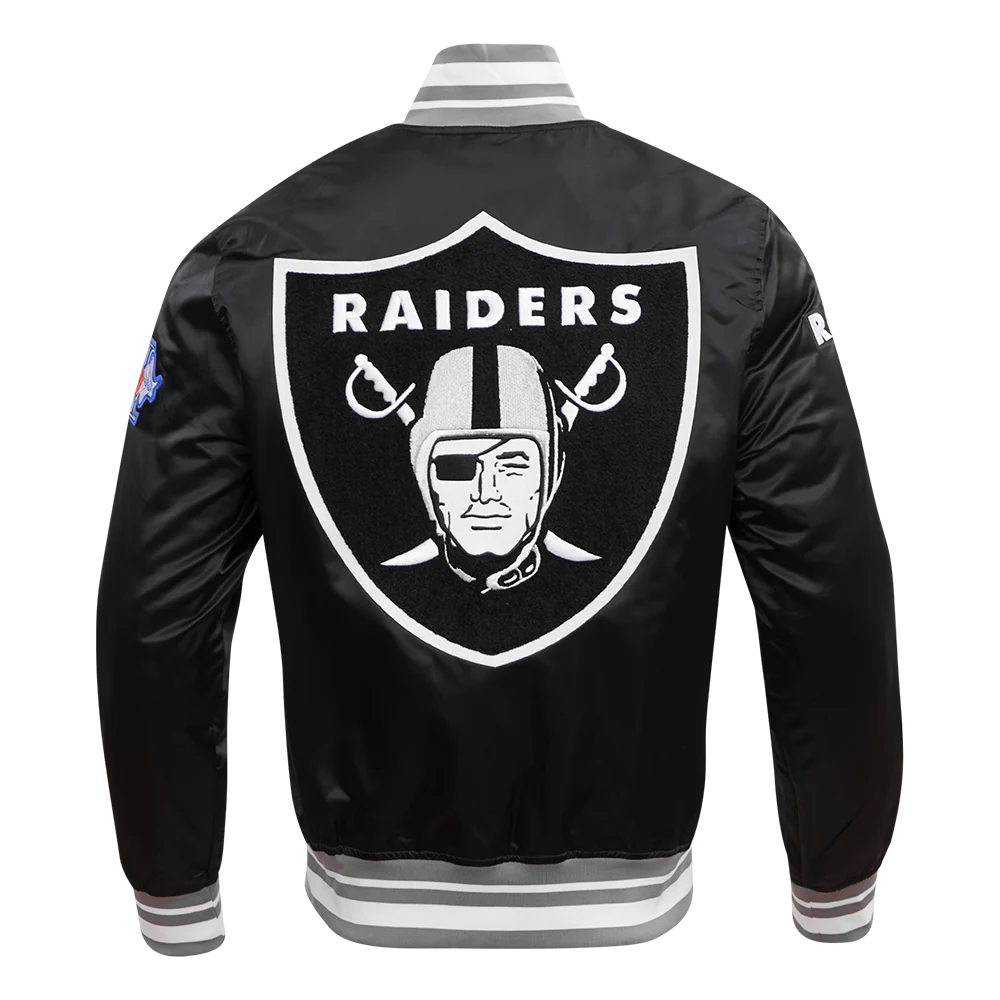 NFL LAS VEGAS RAIDERS MASHUP MEN'S RIB SATIN JACKET (BLACK/GRAY) - Image 4