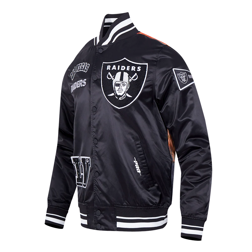 NFL LAS VEGAS RAIDERS SUBLIMATED MEN'S SATIN JACKET-ORANGE SKY (BLACK) - Image 3