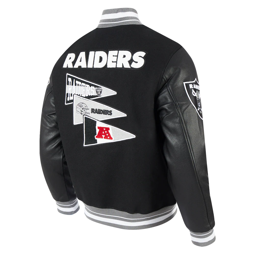 NFL LAS VEGAS RAIDERS TEAM PENNANTS MEN'S RIB WOOL VARSITY JACKET (BLACK/GRAY) - Image 4