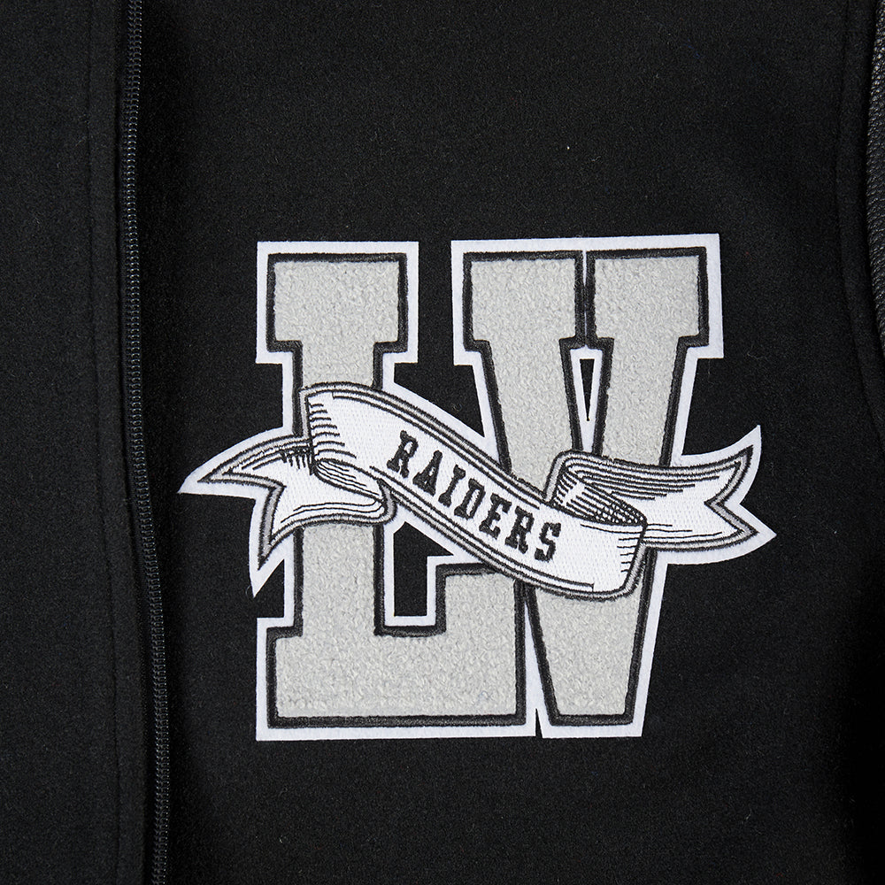 NFL LAS VEGAS RAIDERS TEAM PENNANTS MEN'S RIB WOOL VARSITY JACKET (BLACK/GRAY) - Image 5