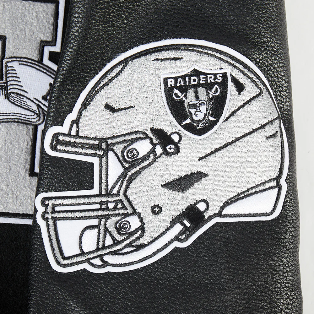 NFL LAS VEGAS RAIDERS TEAM PENNANTS MEN'S RIB WOOL VARSITY JACKET (BLACK/GRAY) - Image 7