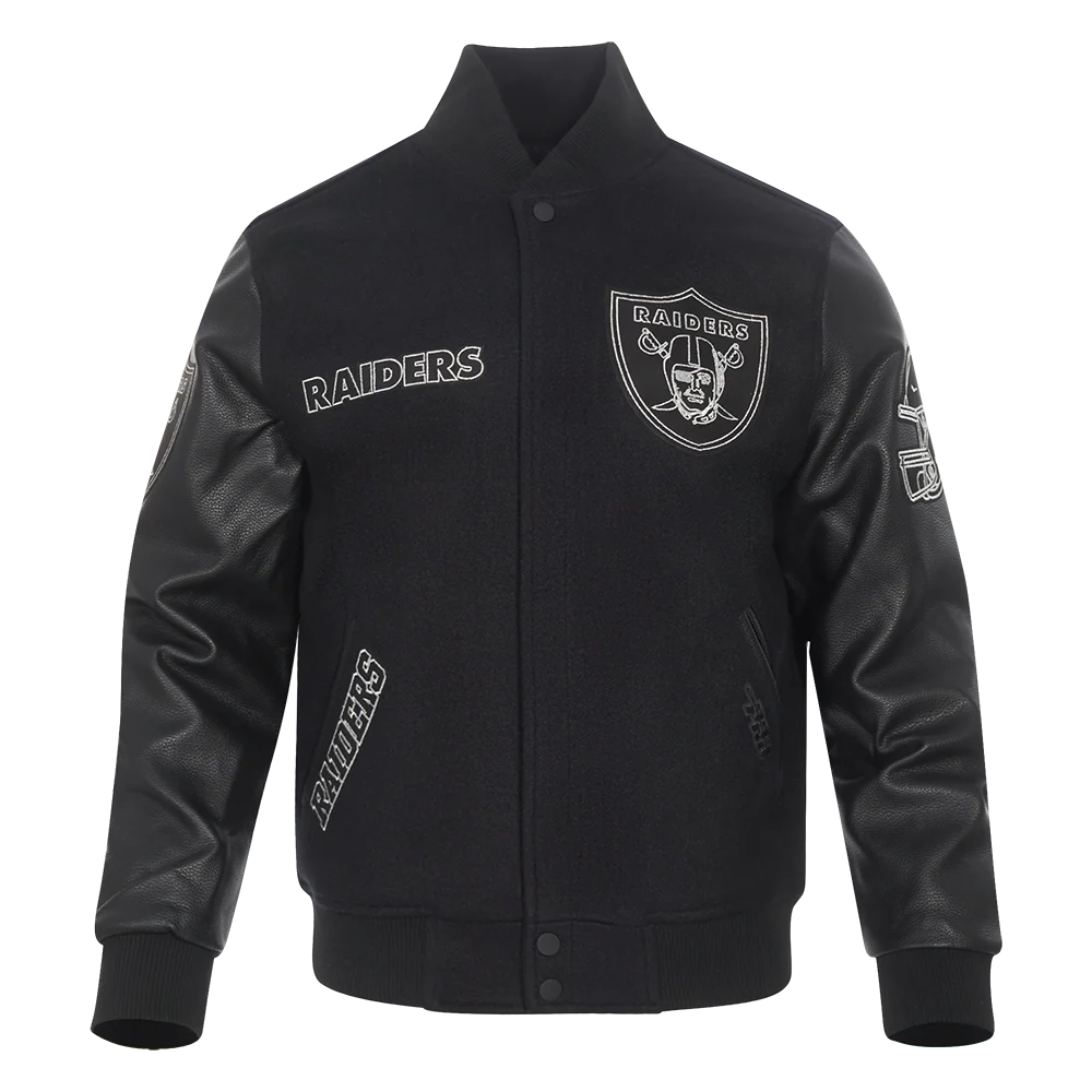 NFL LAS VEGAS RAIDERS BLACK & GOLD MEN'S WOOL VARSITY JACKET (JET BLACK)