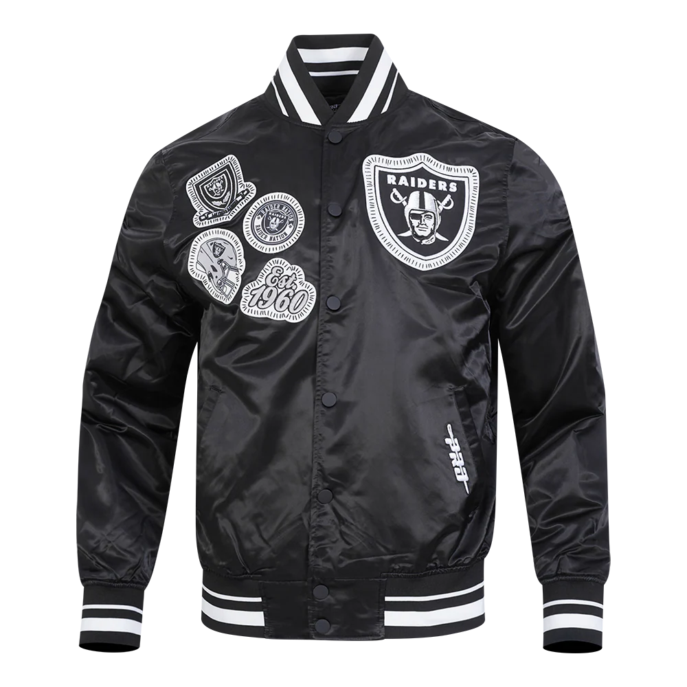 NFL LAS VEGAS RAIDERS DIY PICK STITCH MEN'S RIB SATIN JACKET (BLACK)