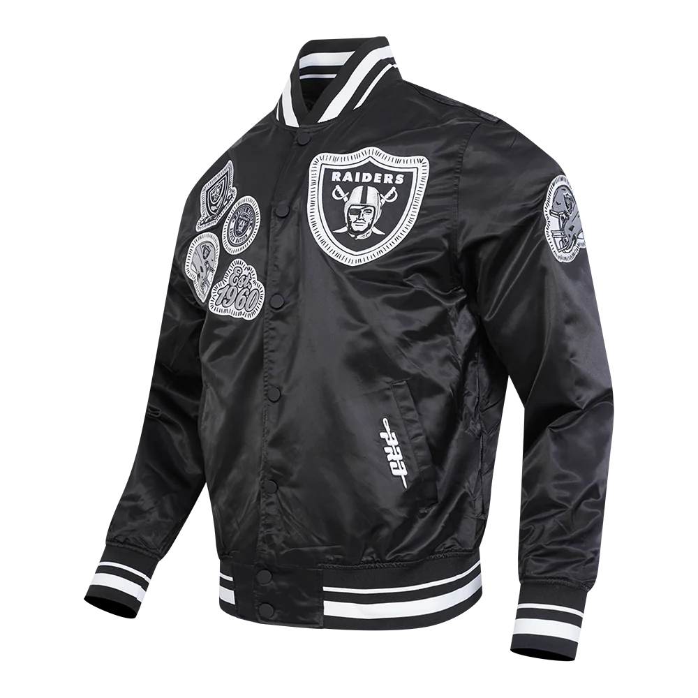 NFL LAS VEGAS RAIDERS DIY PICK STITCH MEN'S RIB SATIN JACKET (BLACK) - Image 2