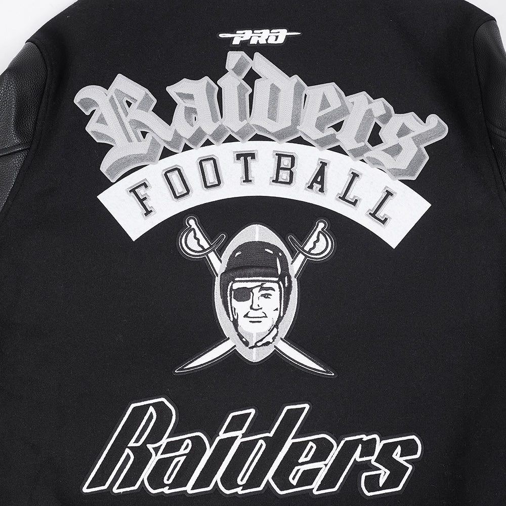 NFL LAS VEGAS RAIDERS BEST OF MEN'S RIB WOOL VARSITY JACKET (BLACK/GRAY) - Image 15