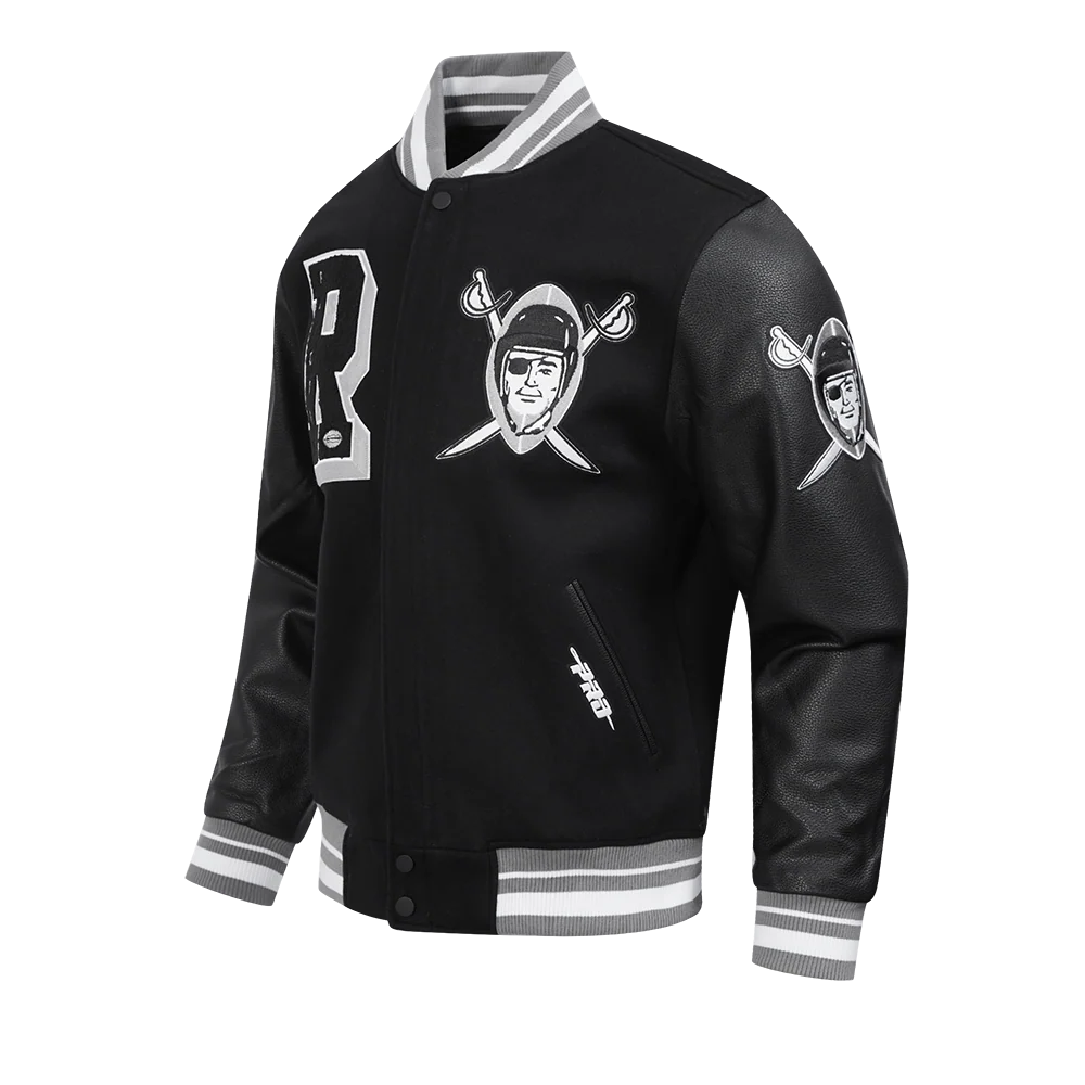 NFL LAS VEGAS RAIDERS BEST OF MEN'S RIB WOOL VARSITY JACKET (BLACK/GRAY) - Image 3