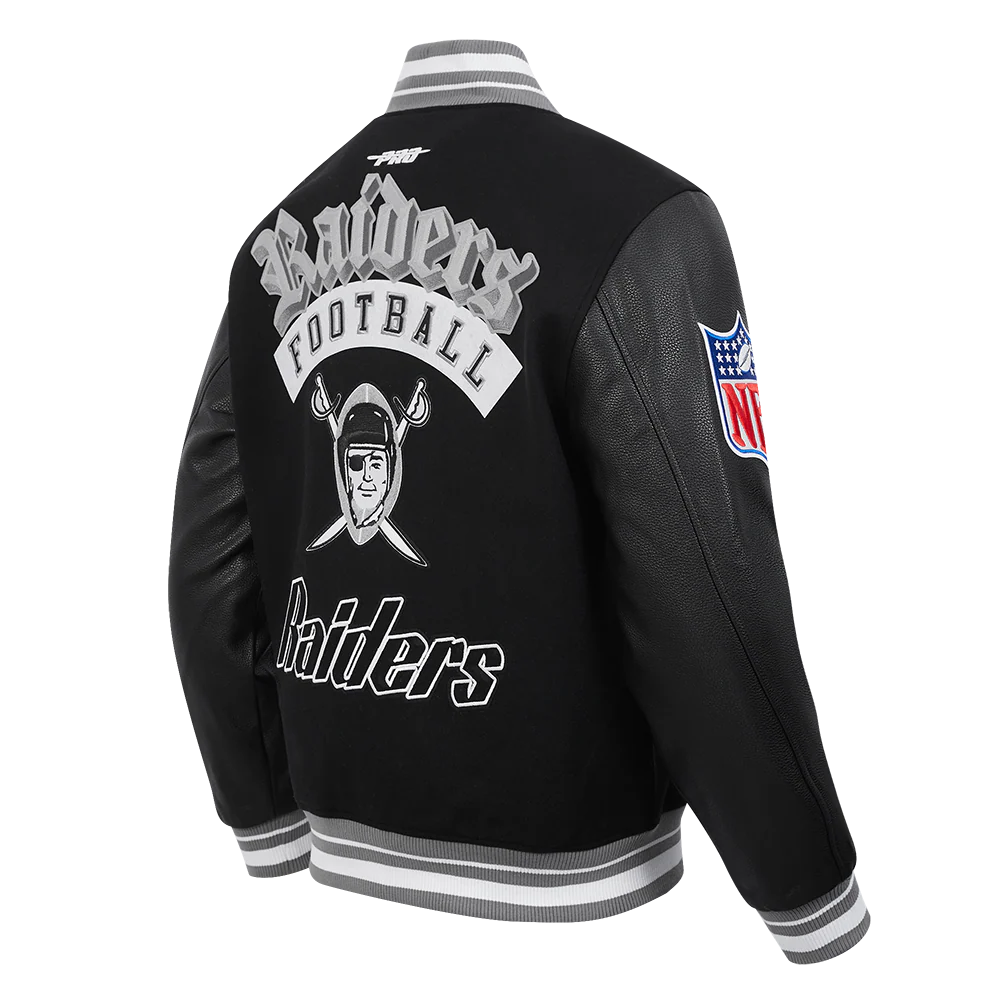 NFL LAS VEGAS RAIDERS BEST OF MEN'S RIB WOOL VARSITY JACKET (BLACK/GRAY) - Image 4