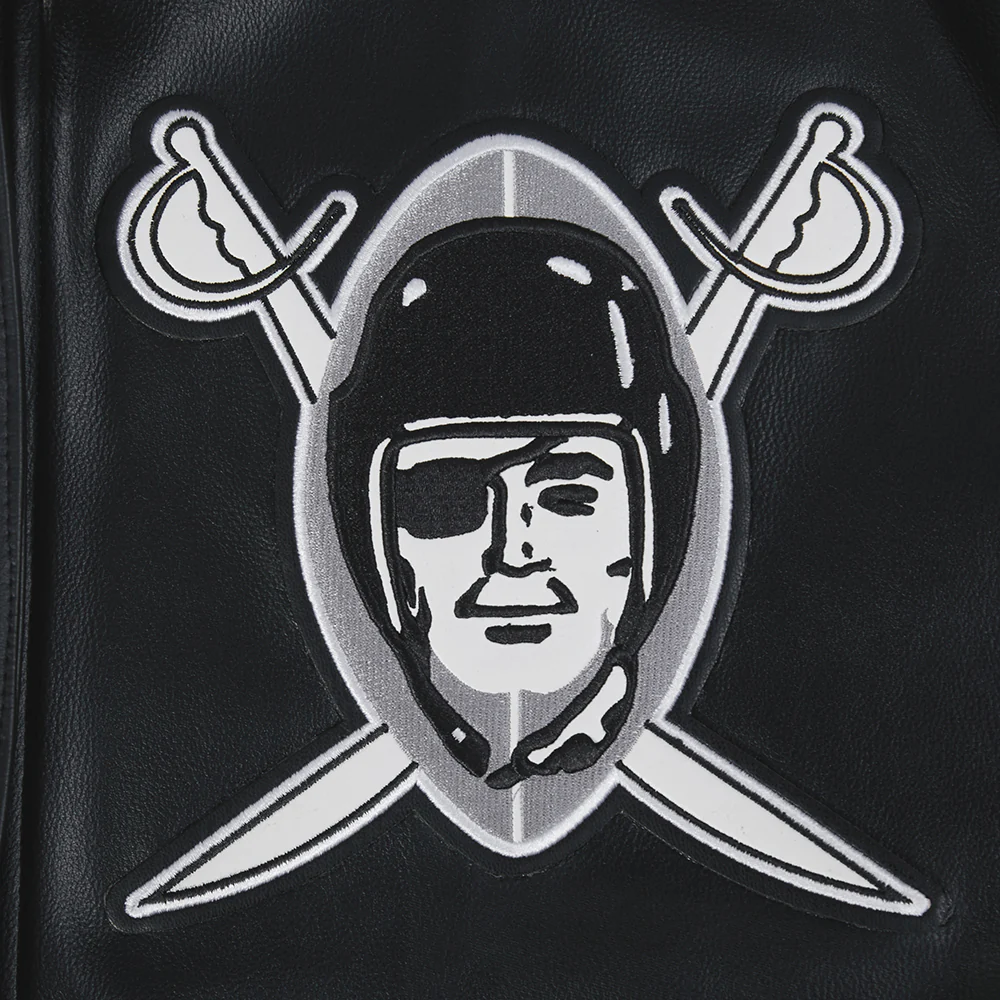 NFL LAS VEGAS RAIDERS BEST OF MEN'S LEATHER VARSITY JACKET (BLACK/WHITE) - Image 10