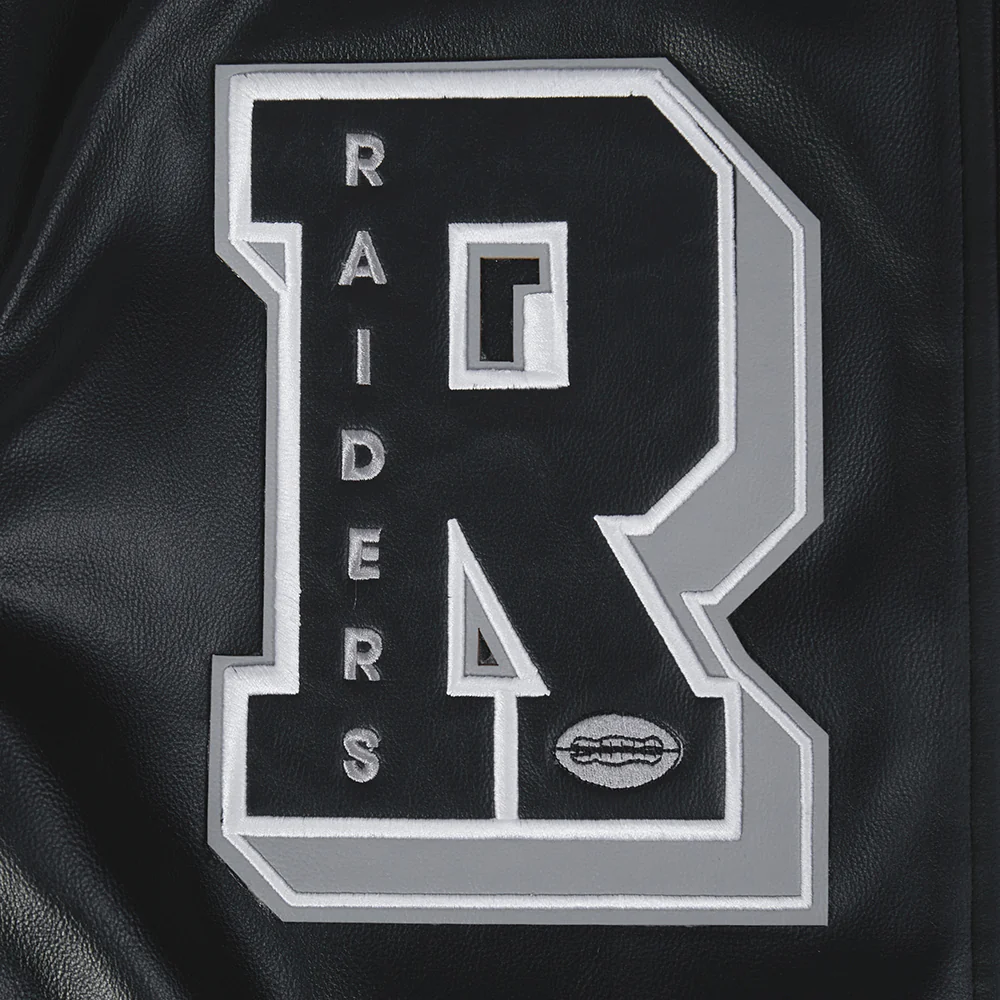 NFL LAS VEGAS RAIDERS BEST OF MEN'S LEATHER VARSITY JACKET (BLACK/WHITE) - Image 15