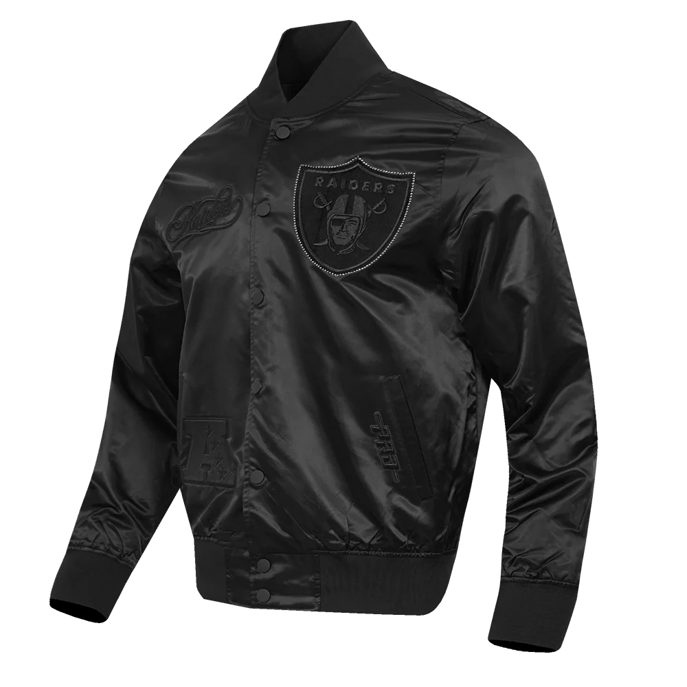 NFL LAS VEGAS RAIDERS BLACKOUT MEN'S SATIN JACKET (BLACK) - Image 5