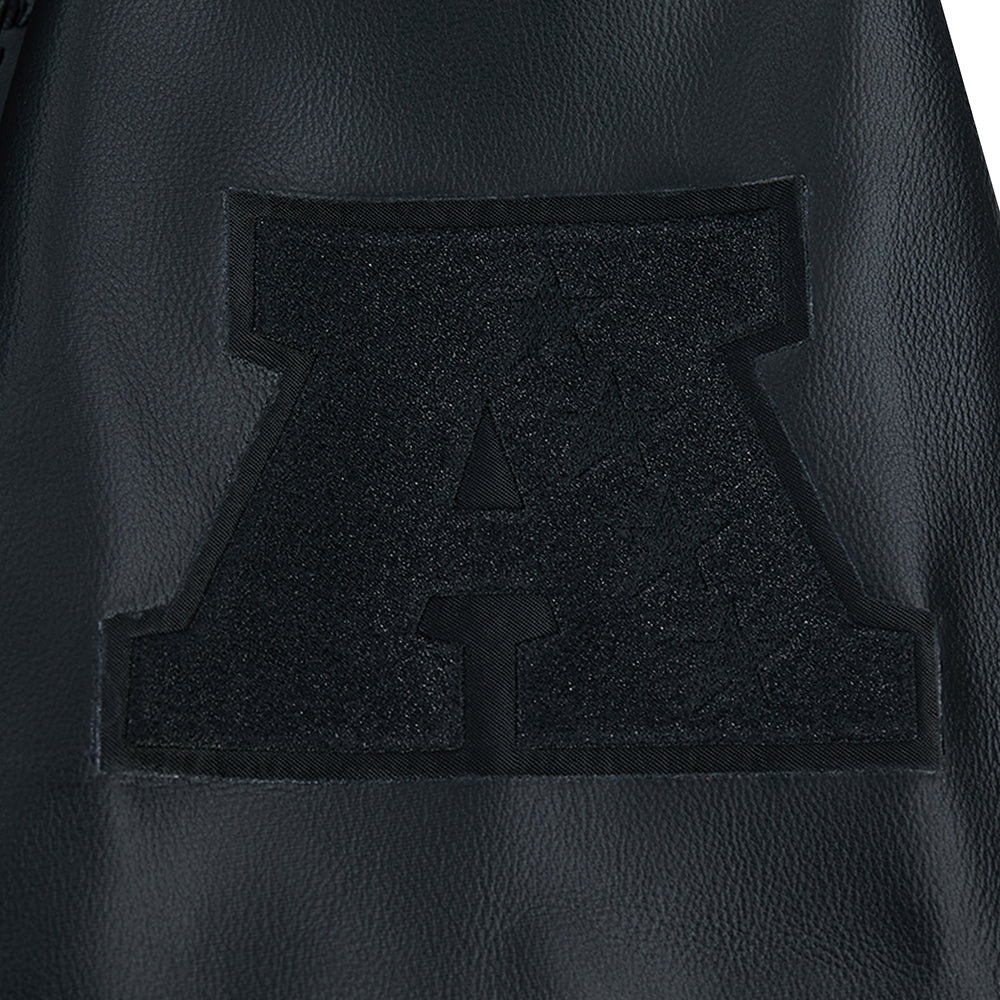 NFL LAS VEGAS RAIDERS BLACKOUT MEN'S LEATHER VARSITY JACKET (JET BLACK) - Image 7