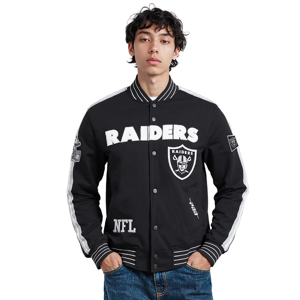 NFL LAS VEGAS RAIDERS PRO GAME DAY MEN'S DBL KNIT JACKET (BLACK/SILVER/WHITE)