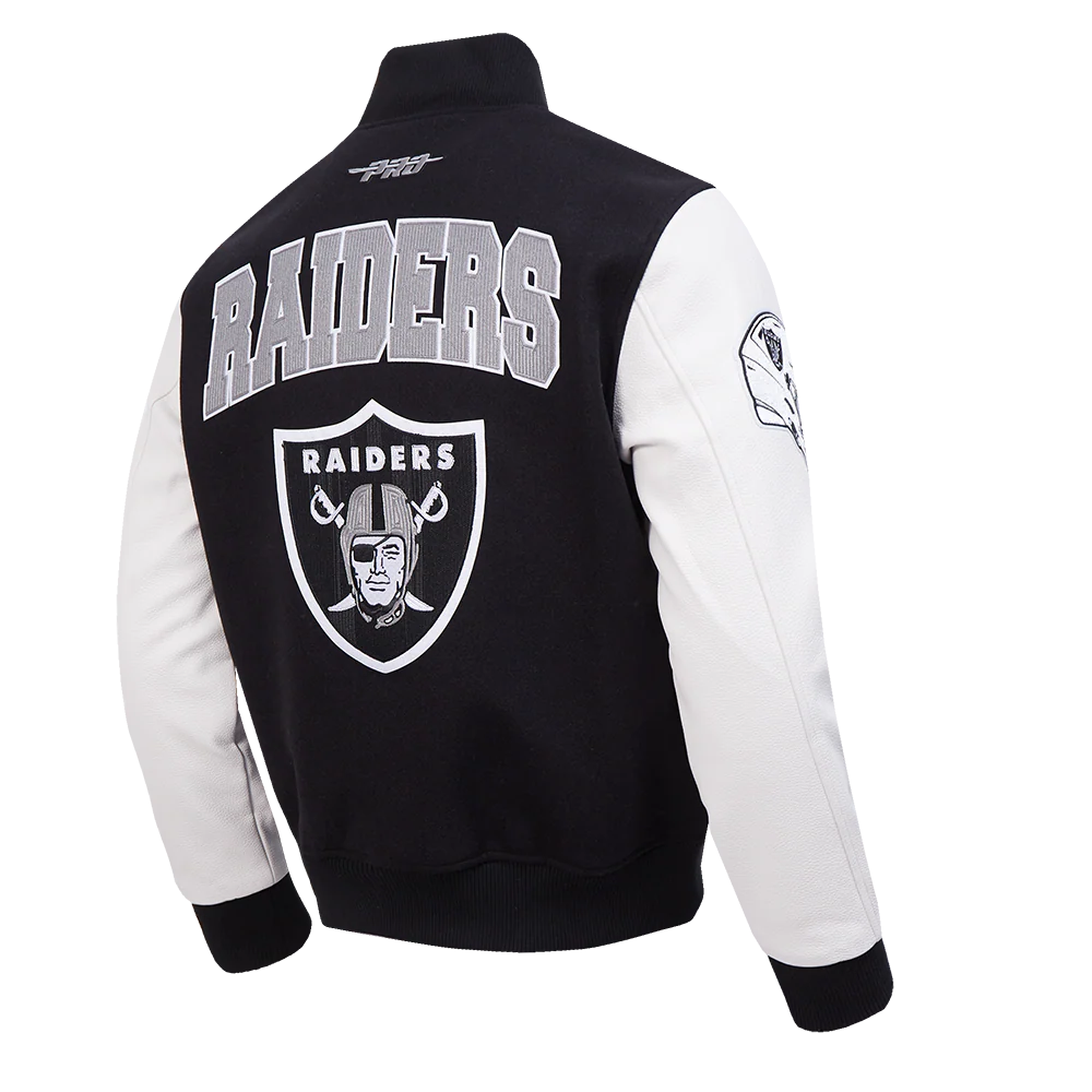 NFL LAS VEGAS RAIDERS CITY ARCH MEN'S WOOL VARSITY JACKET (BLACK/WHITE) - Image 4