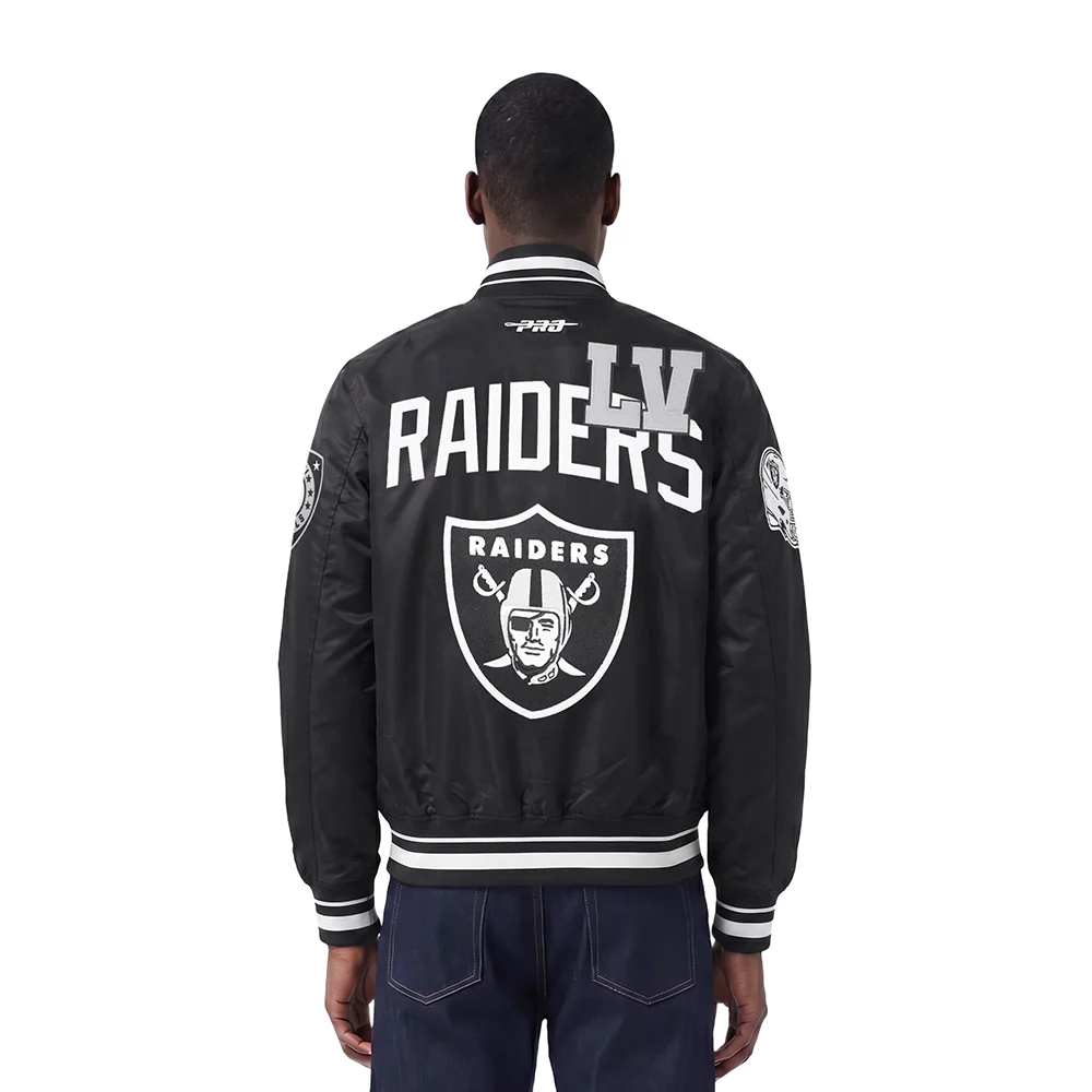 NFL LAS VEGAS RAIDERS LETTERMAN MEN'S SATIN JACKET (BLACK) - Image 2