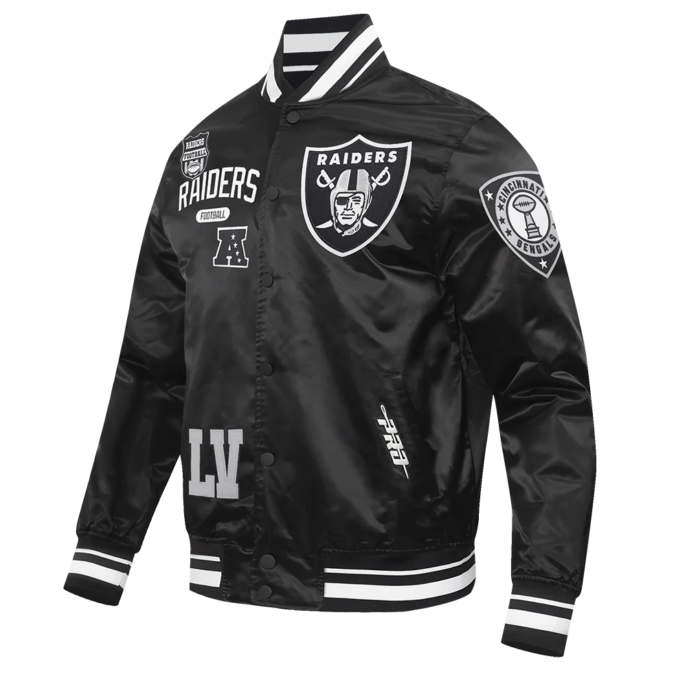 NFL LAS VEGAS RAIDERS LETTERMAN MEN'S SATIN JACKET (BLACK) - Image 3