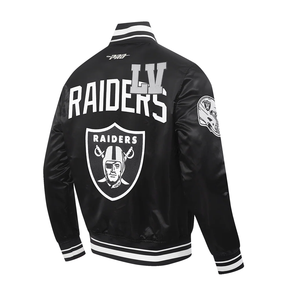 NFL LAS VEGAS RAIDERS LETTERMAN MEN'S SATIN JACKET (BLACK) - Image 4